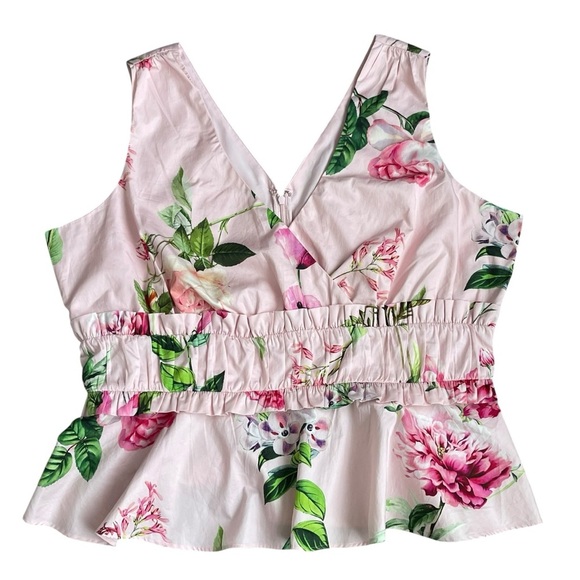 Express Floral V-neck Ruffle Peplum Top Women’s Size XL Pleated Sleeveless - Picture 9 of 11